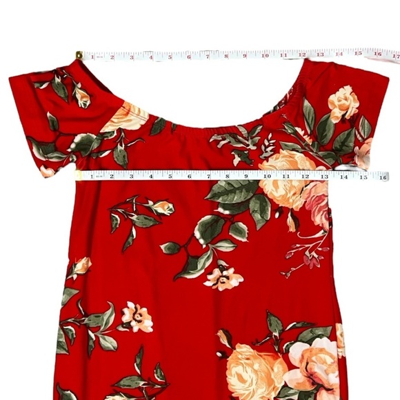 J for Justify Red Floral Off The Shoulder Dress - Size Medium - Picture 7 of 11